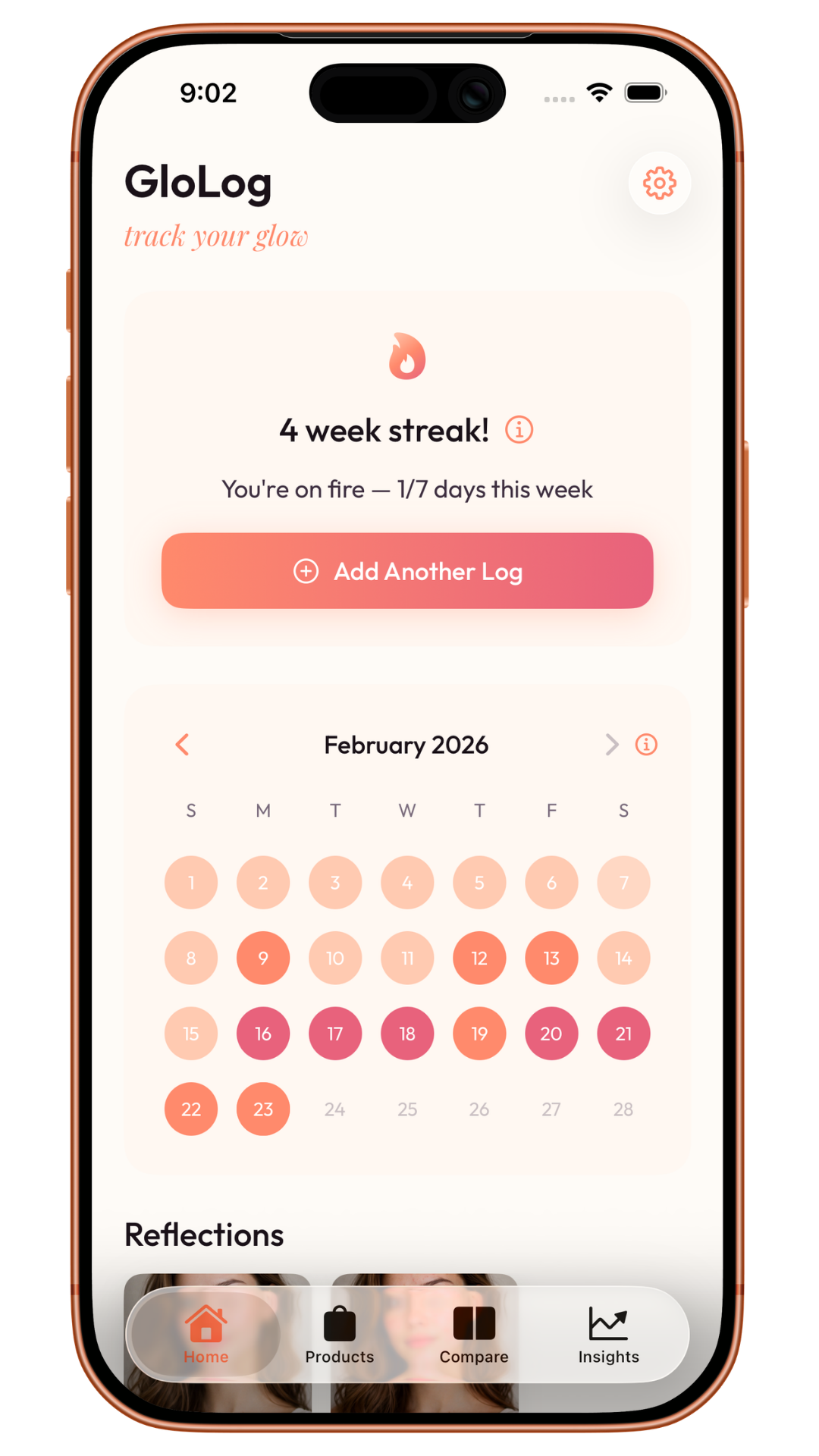 GloApp skincare journal progress tracking screenshot